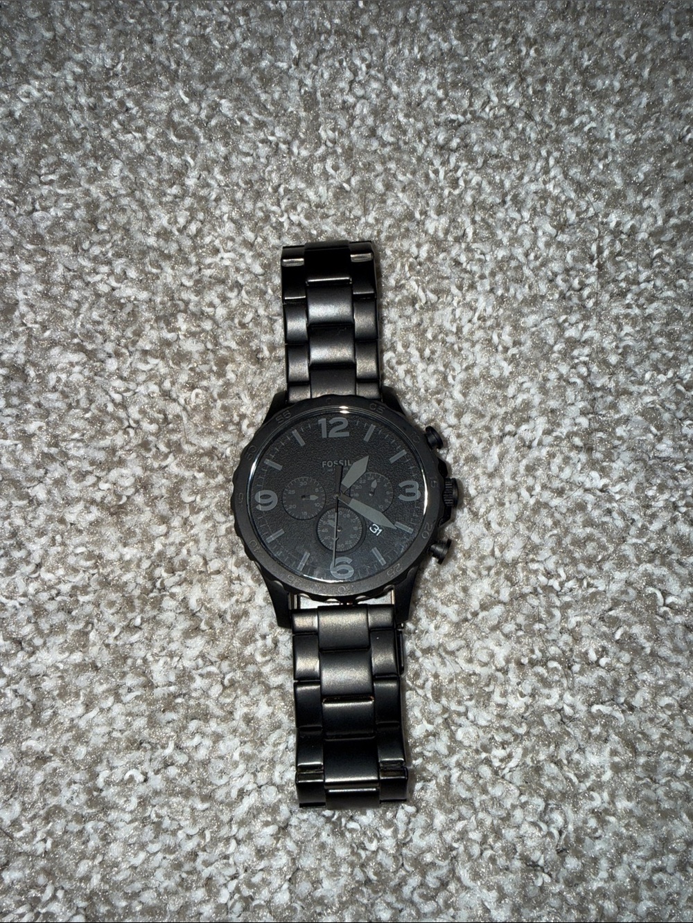 Fossil Matte Black Men's Link Bracelet Chronograph Watch